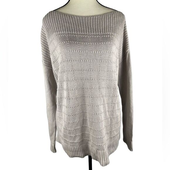 Adler knit beige patterned long sleeve lightweight sweater cotton blend sz M - Picture 1 of 8